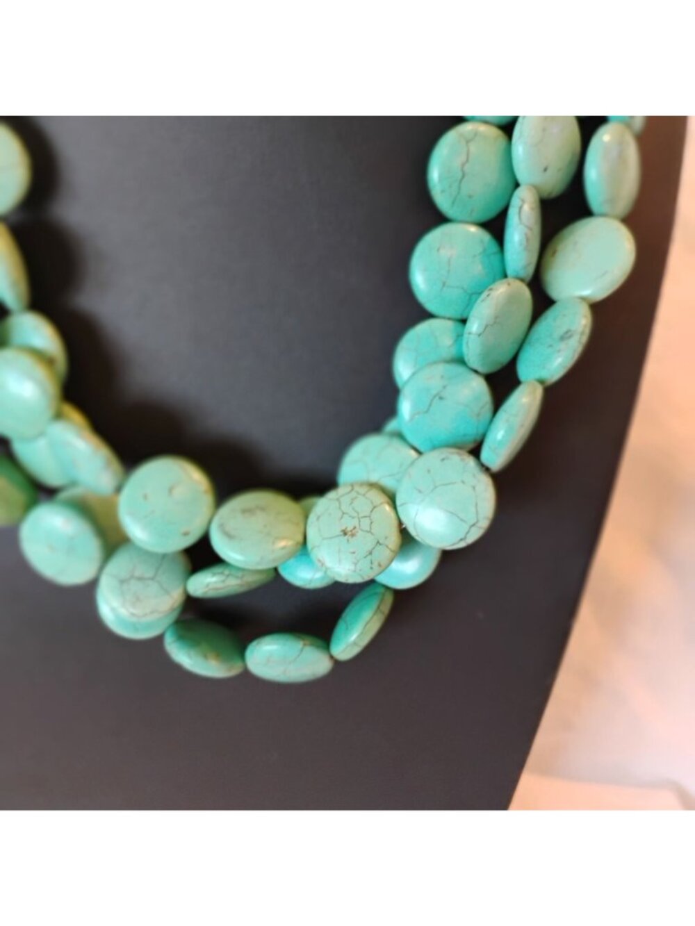 Southwest Style Triple Strand Faux Turquoise Disc Necklace Dyed Howlite 20" - Picture 5 of 12